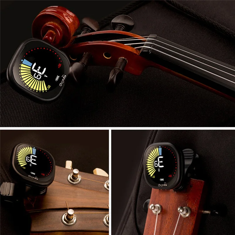 Accordeur de guitare Cherub supérieur, accordeur multifonction à clipser avec écran couleur LED pour violon ukulélé Rechargeable