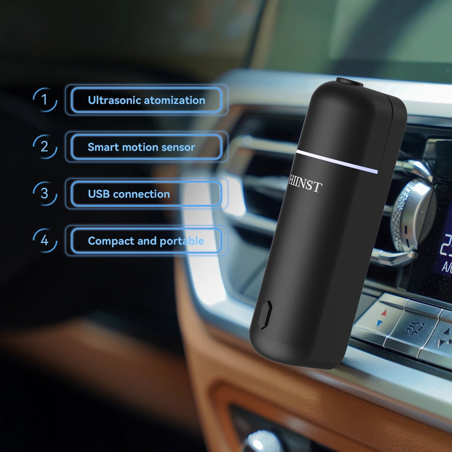 Diffuseur Parfum Voiture Électrique Sans Eau — Clip Ventilation USB & Huile Essentielle