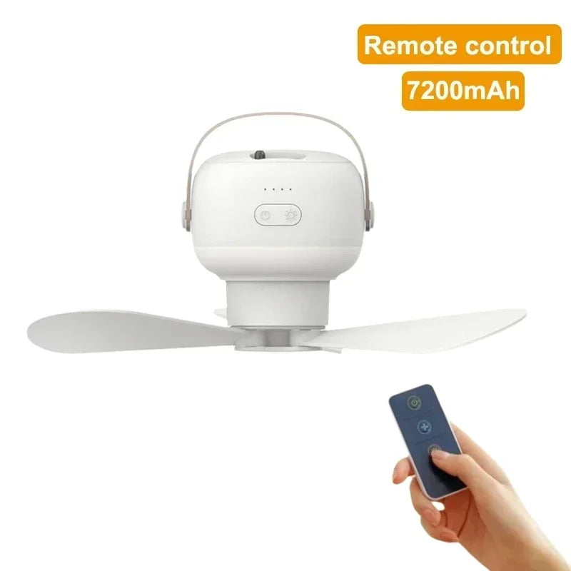 Ventilateur Plafond Portable Camping — LED, Télécommande, 4 Vitesses & Batterie 3600/7200mAh