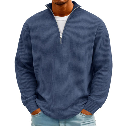 Sweat Col Polo Homme — Manches Longues, Fermeture Éclair, Coupe Ample | Automne-Hiver