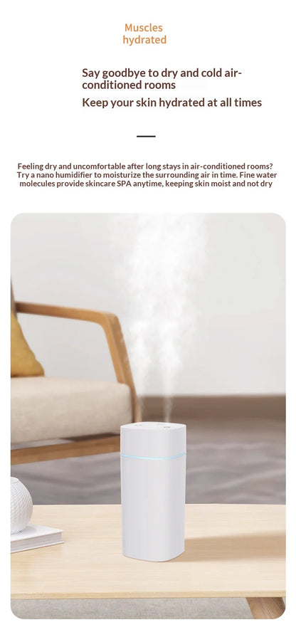 Mini Humidificateur Double Pulvérisation USB — Aromathérapie, Silencieux & Ultra-Compact