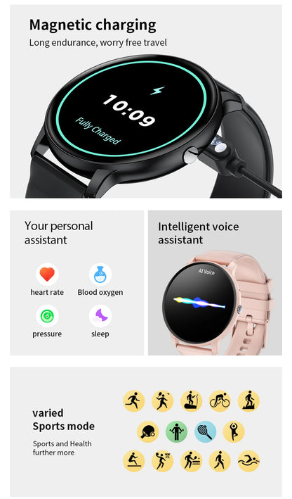 Smartwatch LIGE 2025 — Bluetooth 5.3, Écran 1,39", Santé 24h, IP68