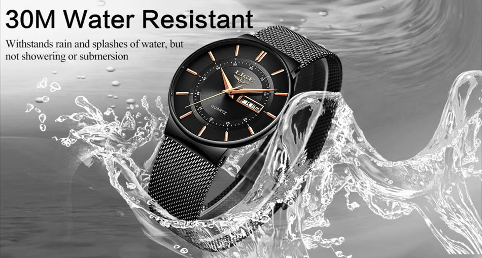 Montre Homme LIGE 9949 — Quartz Ultra-Fine, Bracelet Acier Inox, Date & Semaine, 3 ATM