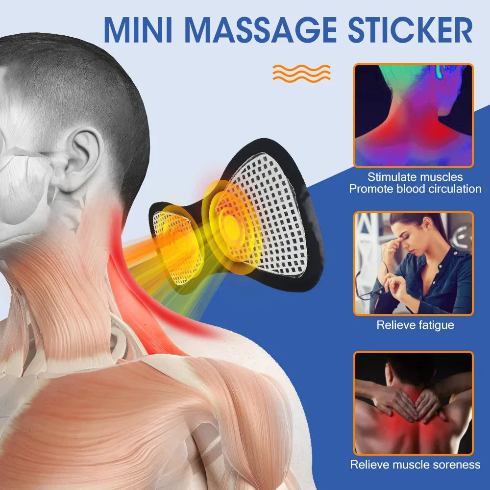 EMS Electric Neck Massager, Muscle Massage Stimulator, Low-Frequency Instrument, Patches for Back, Neck, and Calves, Mini Device for Joint Pain