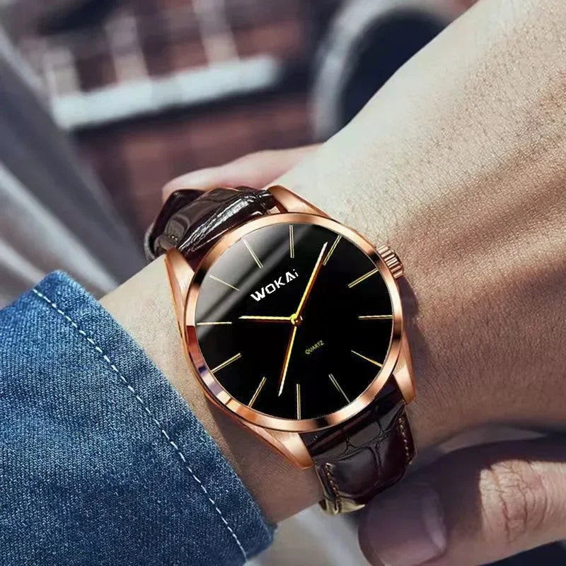 Montre Homme Quartz Business MOONBIFFY — Bracelet Cuir, Cadran Minimaliste, Style Luxe, 4 Coloris