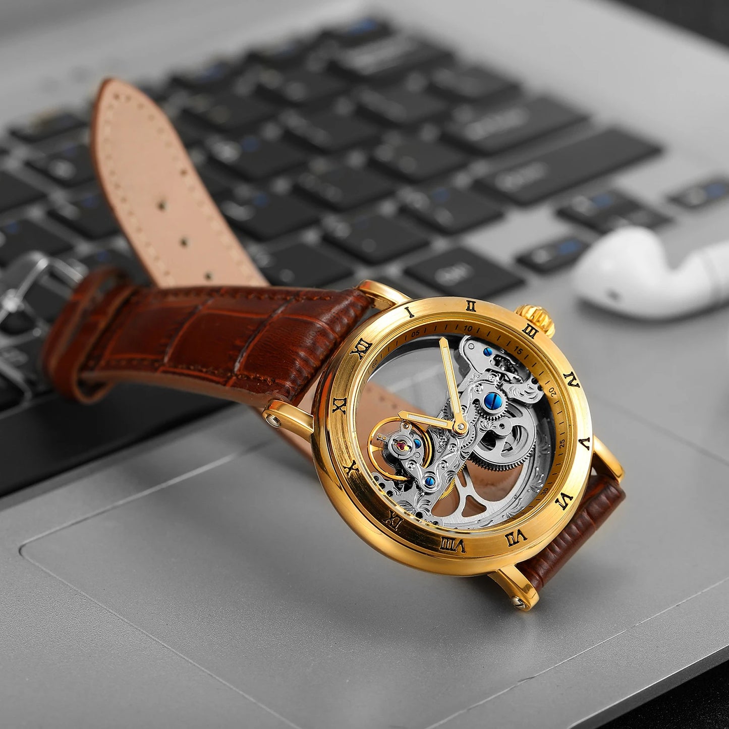 Montre Mécanique Automatique Squelette FORSINING FS134 — Aiguilles Lumineuses, Bracelet Cuir ou Acier