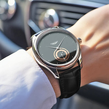 Montre Homme Quartz BEE SHIRLEY — Bracelet Cuir Noir, Cadran Minimaliste 40mm, Style Luxe Robe