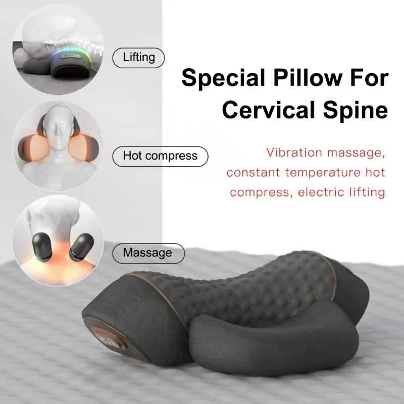 Electric Neck Massager Pillow Cervical Stretcher Heating Vibration Massage Back Orthopedic Traction Sleeping Pillows Support