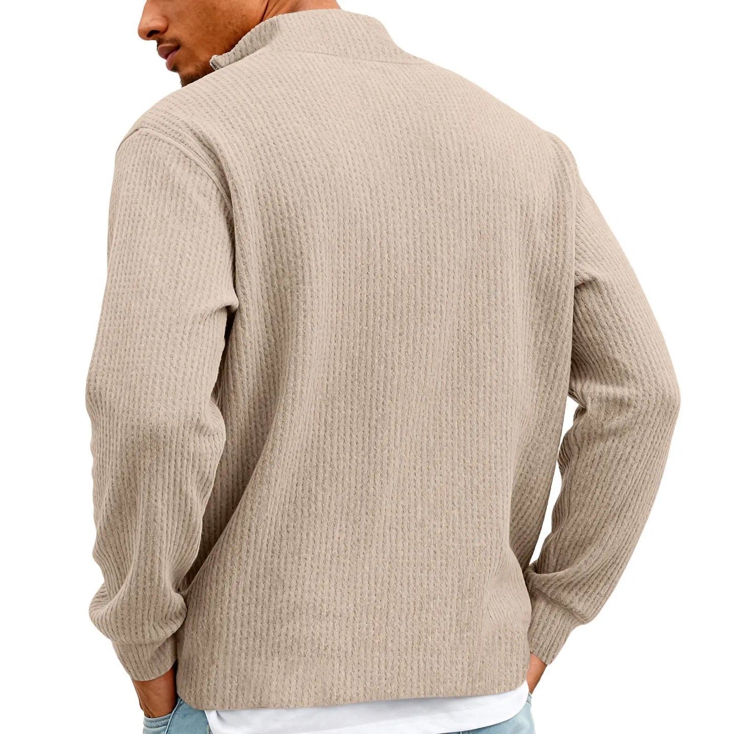Sweat Col Polo Homme — Manches Longues, Fermeture Éclair, Coupe Ample | Automne-Hiver
