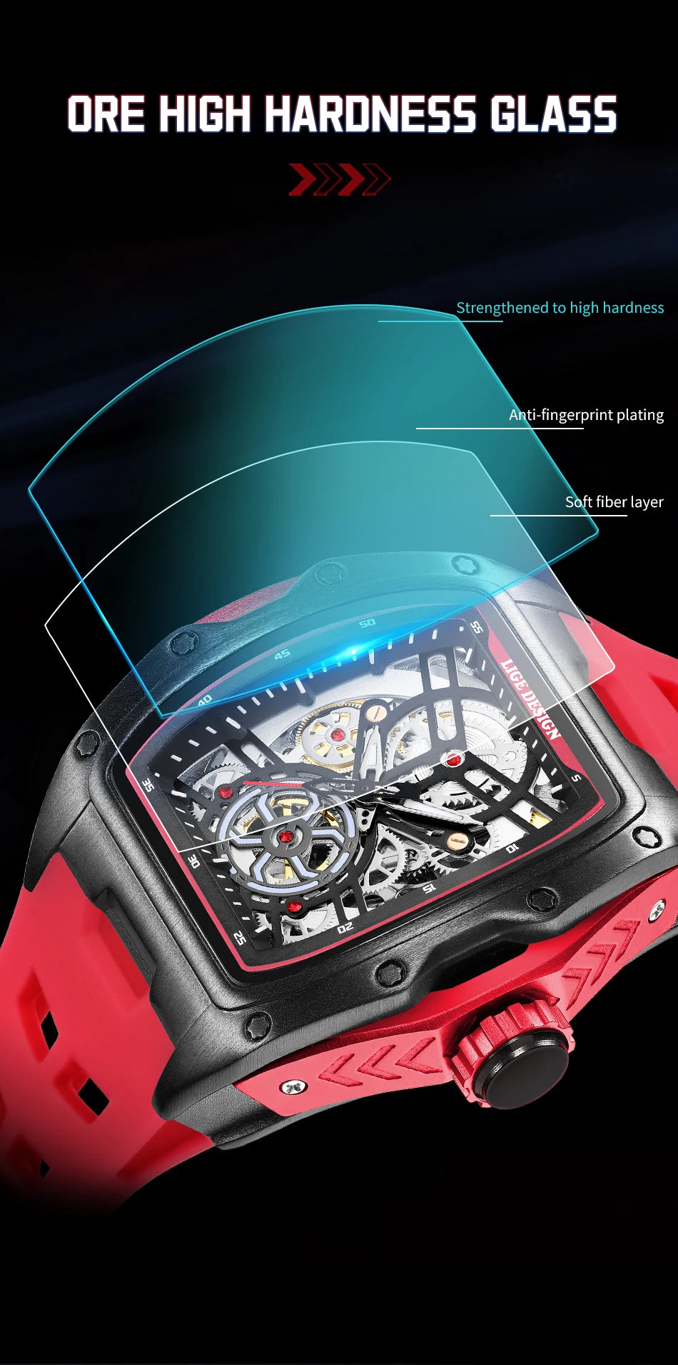 Montre Mécanique Homme Squelette — Boîtier Carré Acier, Automatique, Étanche 3 ATM, Bracelet Silicone | TechNova X