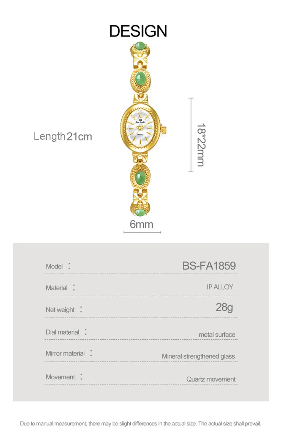 Montre Femme Quartz BS Bee Sister BS-FA1859 — Cadran Ovale 18×22mm, Bracelet Alliage, 3 ATM, 3 Coloris