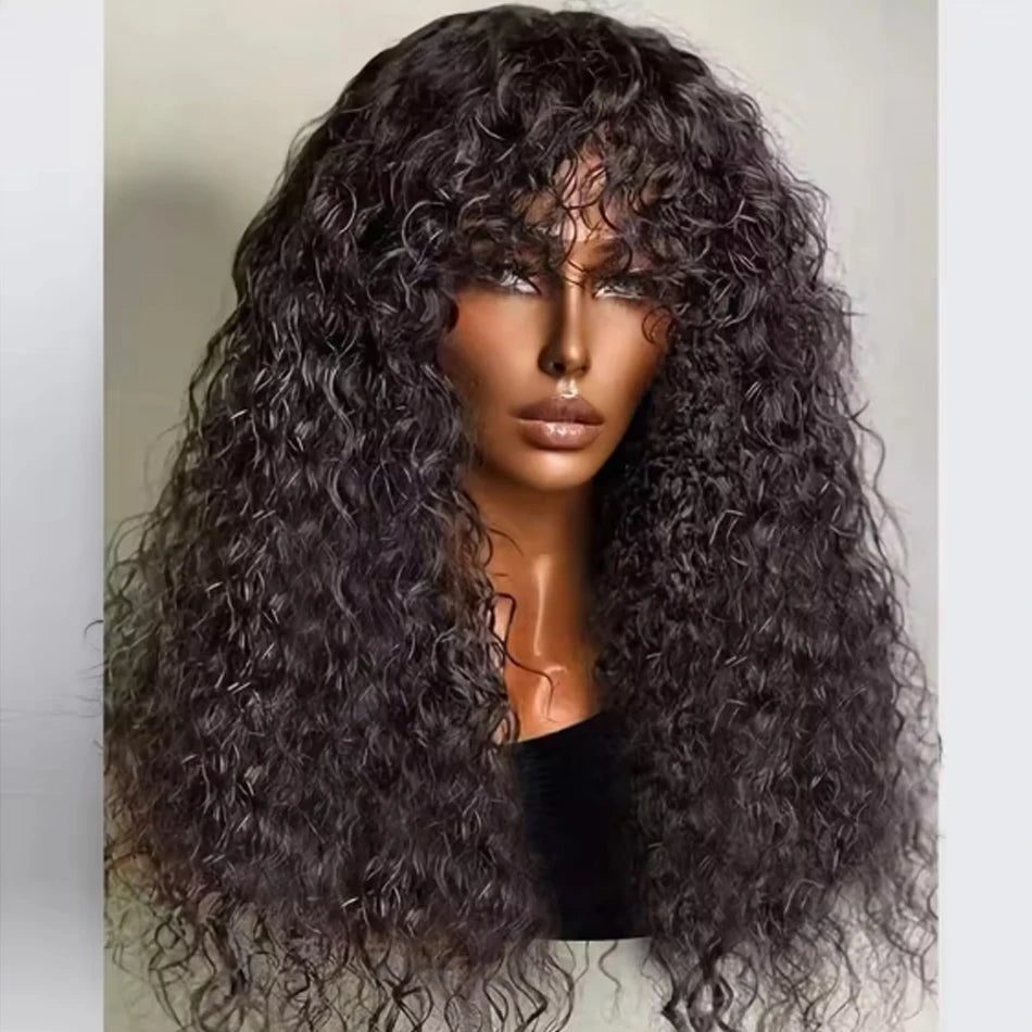 Perruque Cheveux Humains Remy Brésiliens SHIREEN — Vague d'Eau avec Frange, Sans Colle, Machine Made, 8-30 Pouces, Densité 230/250 | TechNova X