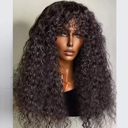 Perruque Cheveux Humains Remy Brésiliens SHIREEN — Vague d'Eau avec Frange, Sans Colle, Machine Made, 8-30 Pouces, Densité 230/250 | TechNova X