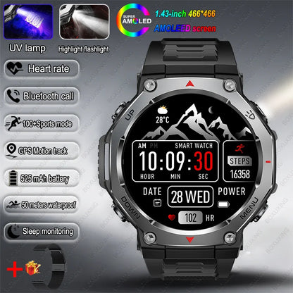 Montre Connectée Sport ZYKEXUAN T-Rex3 — AMOLED 1,43", Étanche 10 ATM, Boussole, Altimètre, 100+ Sports, 13 Coloris | TechNova X