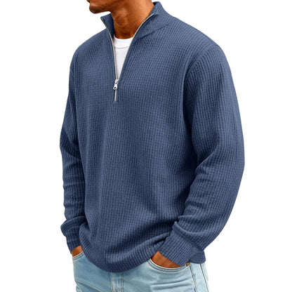 Sweat Col Polo Homme — Manches Longues, Fermeture Éclair, Coupe Ample | Automne-Hiver