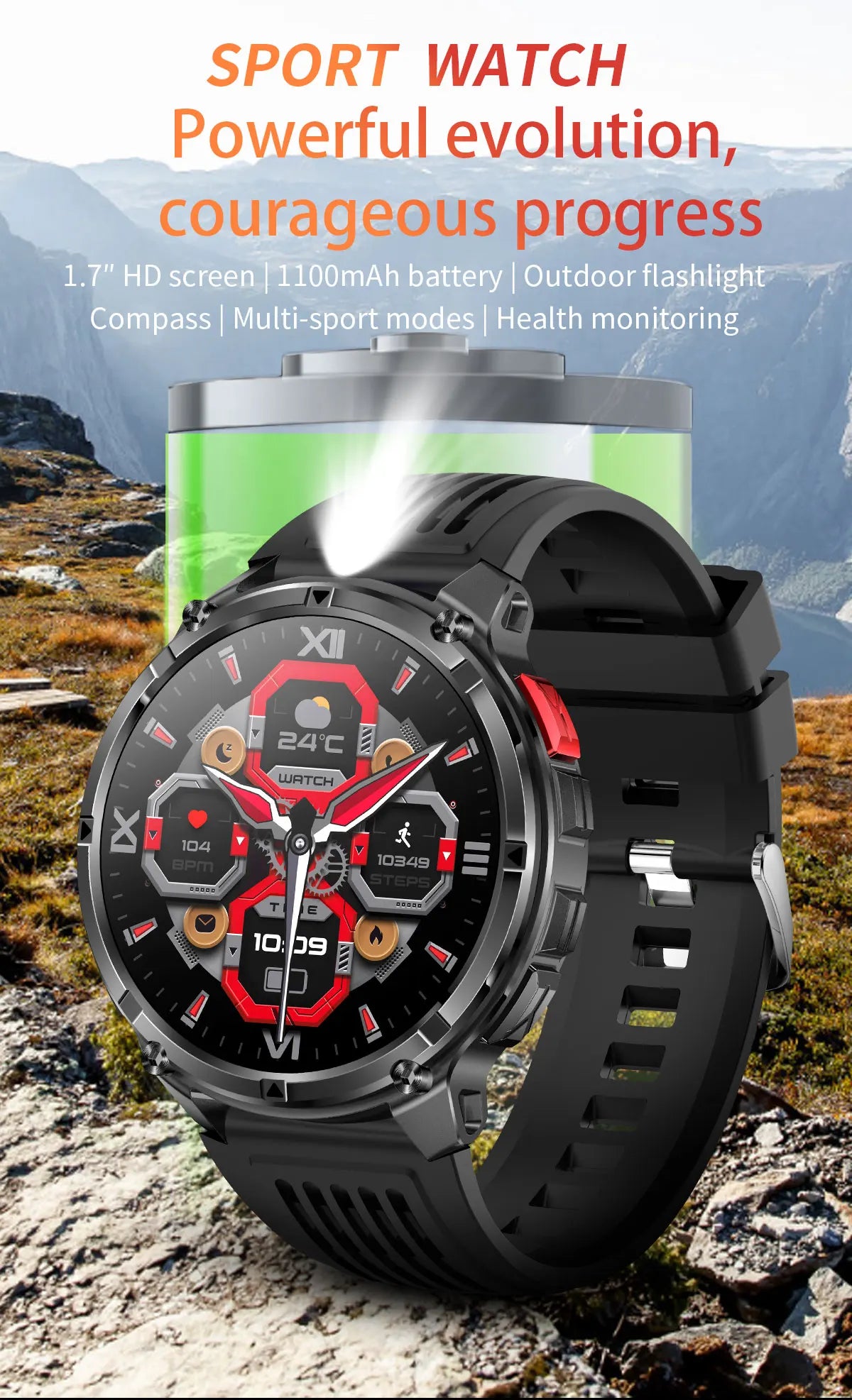 Smartwatch GPS GUHUAVMI T-Rex3 Pro 2026 — AMOLED 1,7", 1100mAh, 10 ATM, 100+ Sports, 15 Variantes