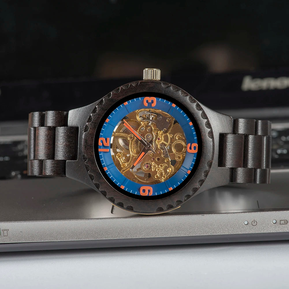Montre Mécanique en Bois Homme BOBO BIRD — Squelette Lumineux, Étanche 3 ATM, Gravure Personnalisée, 6 Modèles | TechNova X