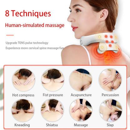 Electric Neck Massager with Heat, Cordless Shoulder Cervical Pain Relief, Portable Muscle Massage