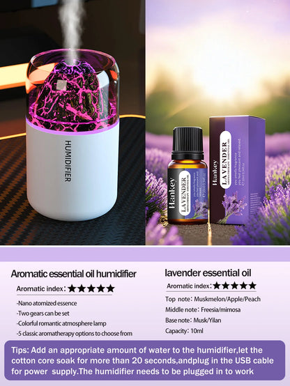 Diffuseur Aromathérapie USB Volcanique — Humidificateur & Veilleuse Colorée