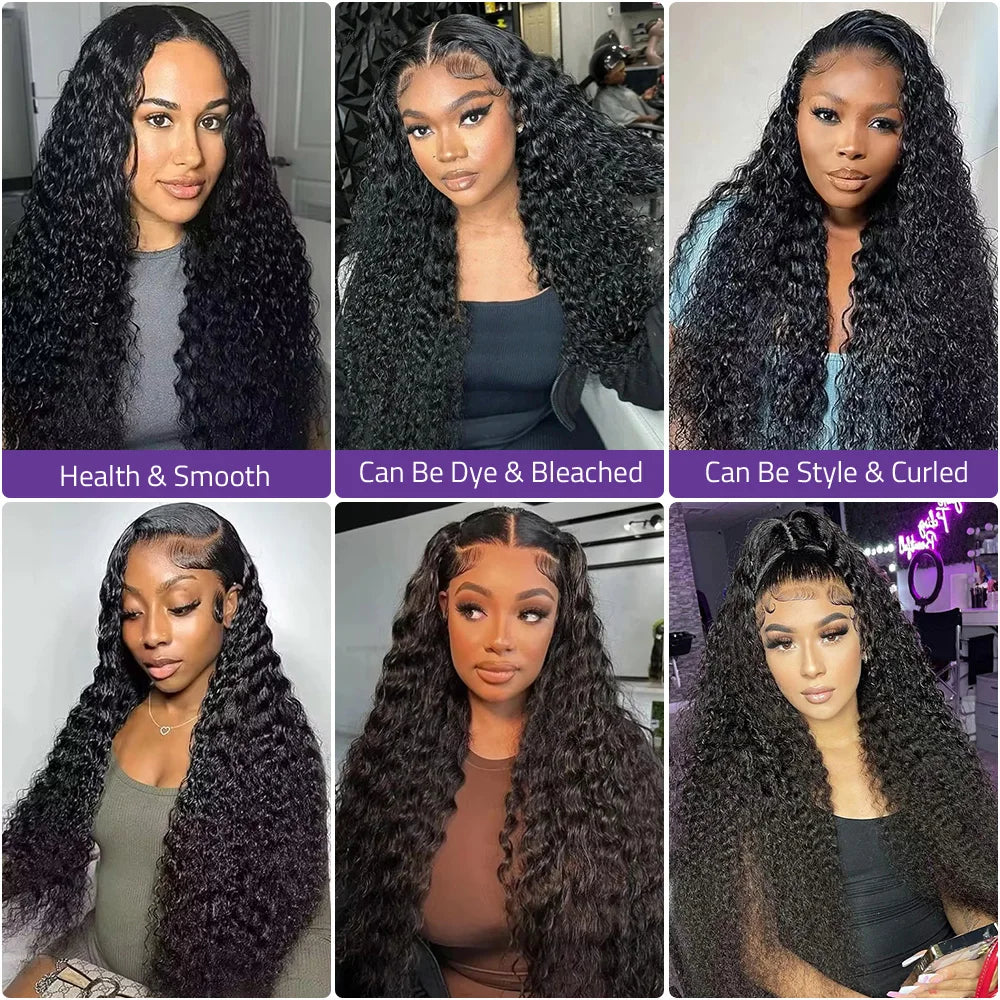 Perruque frontale en dentelle HD 13x6, cheveux humains bouclés Deep Wave 38-40 pouces, perruques brésiliennes 5x5 Lace Front pour femmes, pré-épilées