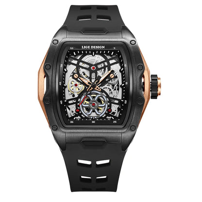 Montre Mécanique Automatique Homme LIGE — Squelette Tourbillon, Boîtier Carré, Étanche 3 ATM, 4 Coloris | TechNova X