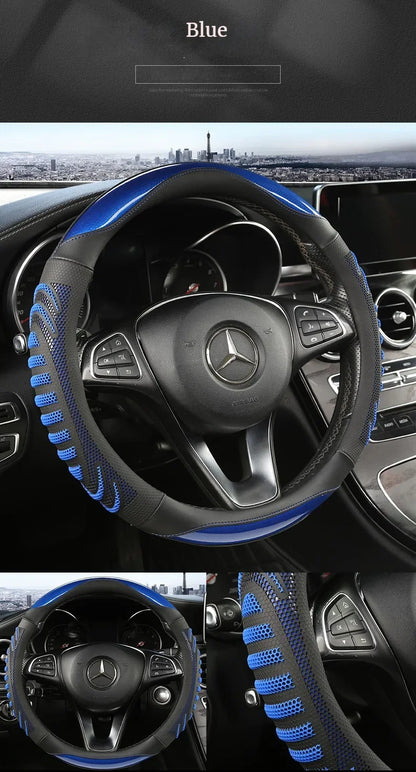Housse de volant de voiture en nid d'abeille tridimensionnel, housse en cuir Durable avec doublure antidérapante universelle 14.5-15 pouces