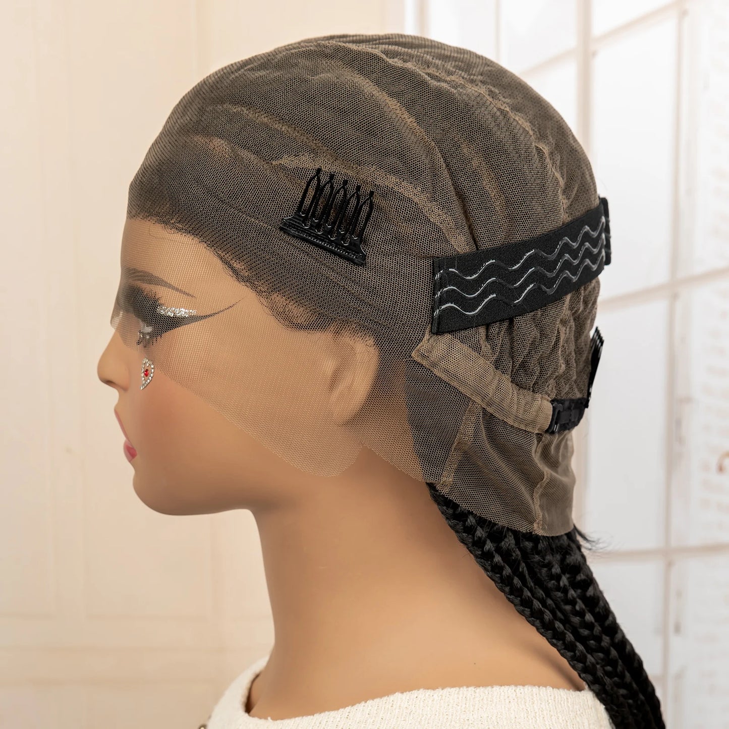 Perruque tressée synthétique pleine dentelle Cornrow Box 34 pouces dentelle frontale Crochet déesse tresses perruque pour les femmes noires africaines