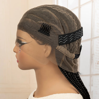 Perruque tressée synthétique pleine dentelle Cornrow Box 34 pouces dentelle frontale Crochet déesse tresses perruque pour les femmes noires africaines