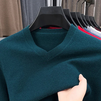 Pull Homme Col en V — Tricoté Surdimensionné | Couleur Unie | Chaud & Confortable | 7 Coloris | M–4XL