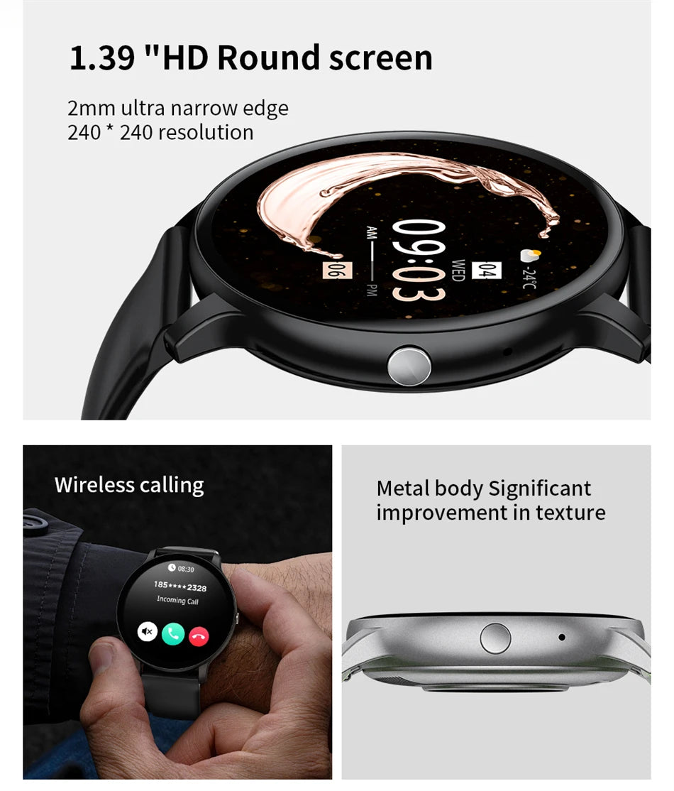 Smartwatch LIGE 2025 — Bluetooth 5.3, Écran 1,39", Santé 24h, IP68