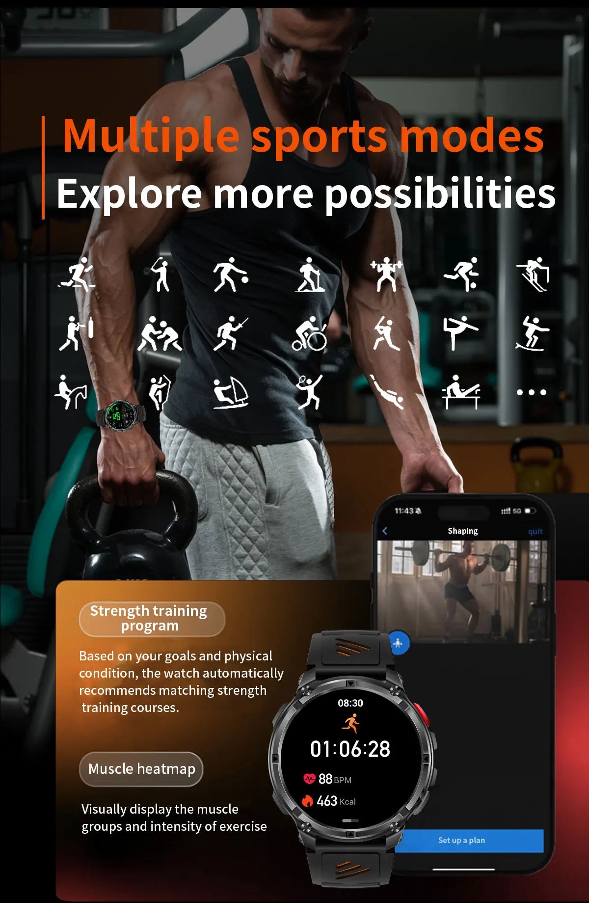 Smartwatch GPS GUHUAVMI T-Rex3 Pro 2026 — AMOLED 1,7", 1100mAh, 10 ATM, 100+ Sports, 15 Variantes