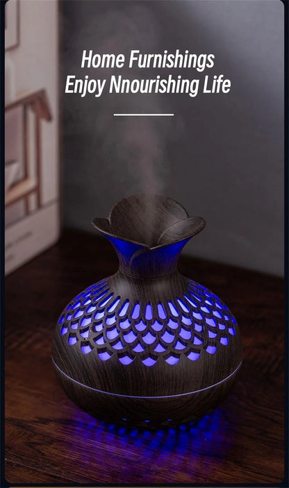 Humidificateur Design Bois 300ml — LED Multicolore, 2 Modes de Brume & USB Type-C