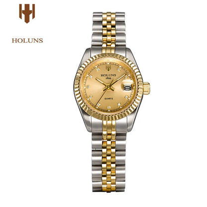 Montre Femme Luxe Diamant — Quartz Acier Inoxydable, Étanche 5 ATM