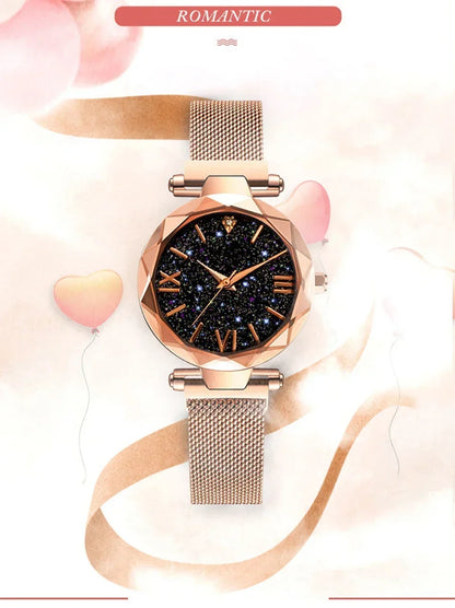 Montre Quartz Femme RUNERR — Cadran Ciel Étoilé 33 mm, Bracelet Magnétique Maille Acier Ajustable, Lumineux, 5 Coloris | TechNova X