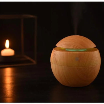 Humidificateur Sphérique Design Bois 130ml — Aromathérapie, 5h Autonomie & Micro-USB