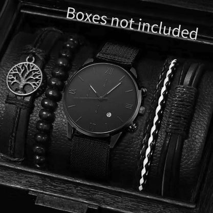 Montre Homme Quartz — Cadran Chiffres Romains + 3-4 Bracelets Interchangeables Cuir & Nylon