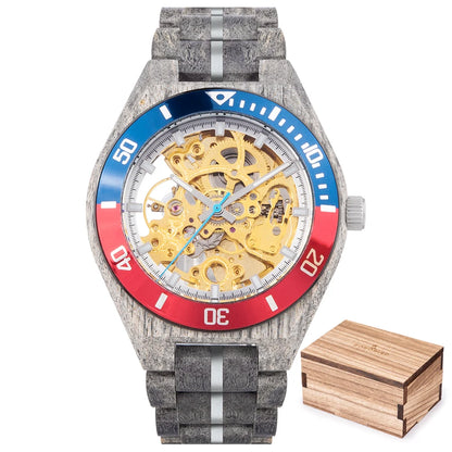 Montre Mécanique en Bois Homme BOBO BIRD — Squelette Lumineux, Étanche 3 ATM, Gravure Personnalisée, 6 Modèles | TechNova X