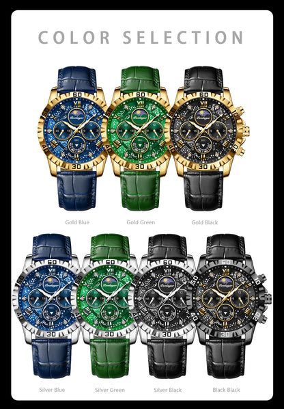 Montre Quartz Luxe Homme POEDAGAR 973 — Chronographe Lumineux, Verre Saphir, Bracelet Cuir, 3 ATM, 7 Coloris | TechNova X