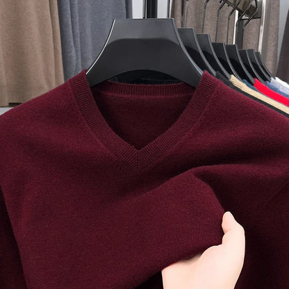 Nouveaux pulls hommes col en V basique couleur unie chandails col rond élastique pulls chaud automne tricoté surdimensionné pull hommes