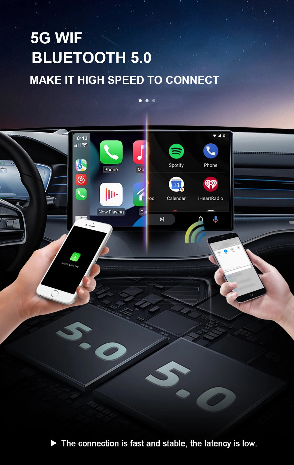 XUDA Android14 sans fil CarPlay/Android Auto 3in1 nouveau CarPlay Ai Box 4 cœurs 4GB RAM + 64GB ROM Plug and Play Transmission Stable