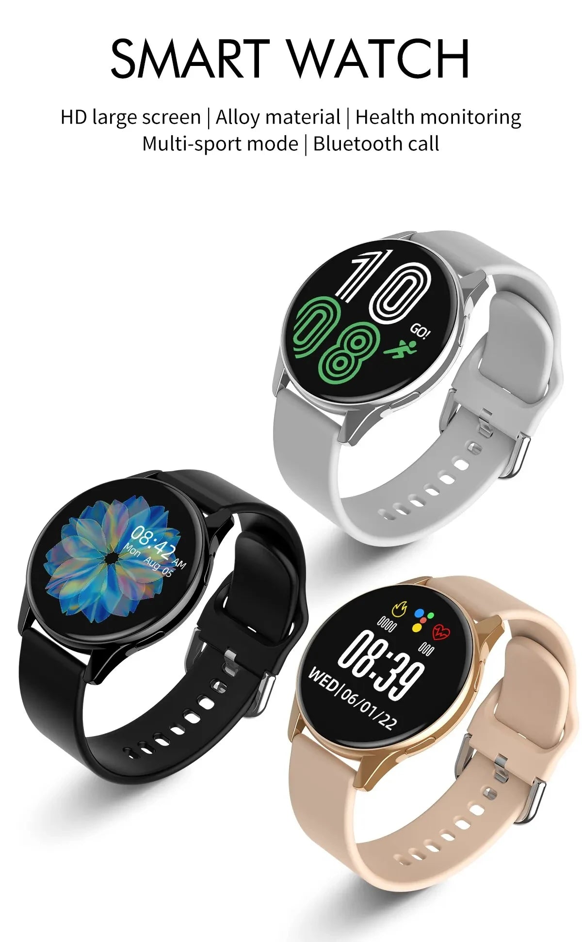 Smartwatch LIGE 0392 — Bluetooth 5.0, Appels, IP68, Charge Magnétique, Cadran Personnalisable