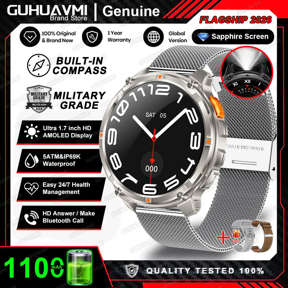 Smartwatch GPS GUHUAVMI T-Rex3 Pro 2026 — AMOLED 1,7", 1100mAh, 10 ATM, 100+ Sports, 15 Variantes