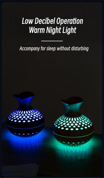 Humidificateur Design Bois 300ml — LED Multicolore, 2 Modes de Brume & USB Type-C