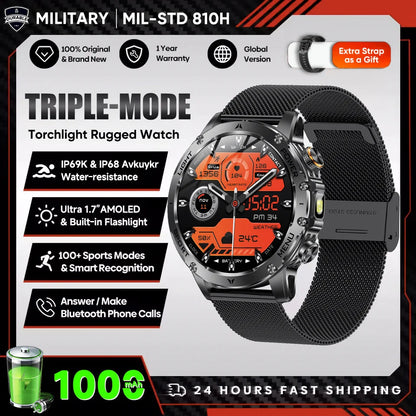 Montre Connectée Sport Militaire AK87 — AMOLED 1,7", GPS, NFC, Étanche IP68, Batterie 1000 mAh, 100 Jours | TechNova X