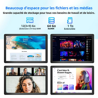 Tablette BAKEN Android 15, 10 pouces, 12 (3+9) Go de RAM + 64 Go de ROM, quad-core, batterie 6000 mAh, comprend un étui de protection gratuit