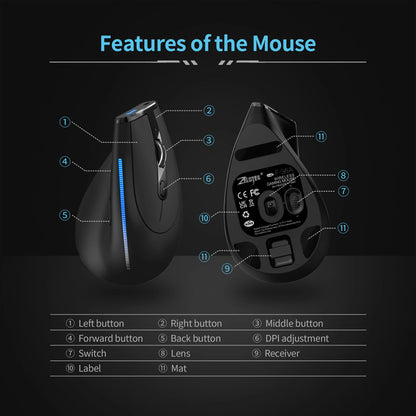 ZELOTES F-36A 2.4G Souris sans fil Chargement Blu-ray 6 boutons Souris optique 3 niveaux ug I souris noire