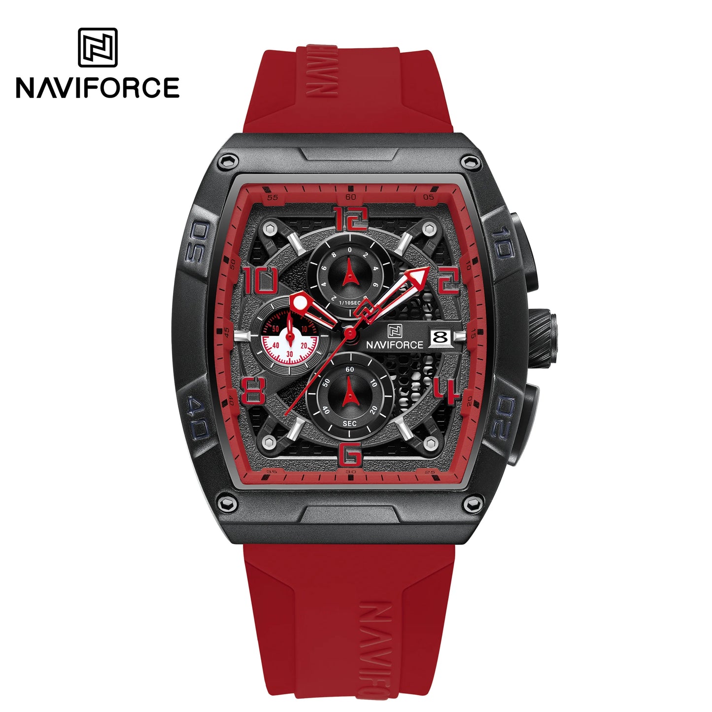 Montre Quartz Sport Homme NAVIFORCE NF8052 — Grand Cadran 44 mm, Chronographe, Aiguilles Lumineuses, Bracelet Silicone, 13 Coloris | TechNova X