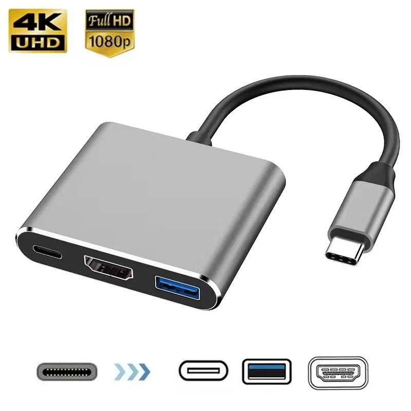 Adaptateur Hub USB-C 3 en 1 — HDMI 4K, USB 3.0 5Gbps, Charge USB-C | TechNova X