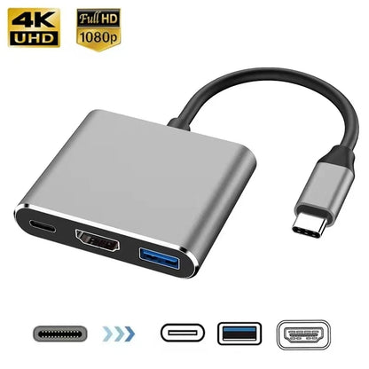 Adaptateur Hub USB-C 3 en 1 — HDMI 4K, USB 3.0 5Gbps, Charge USB-C | TechNova X