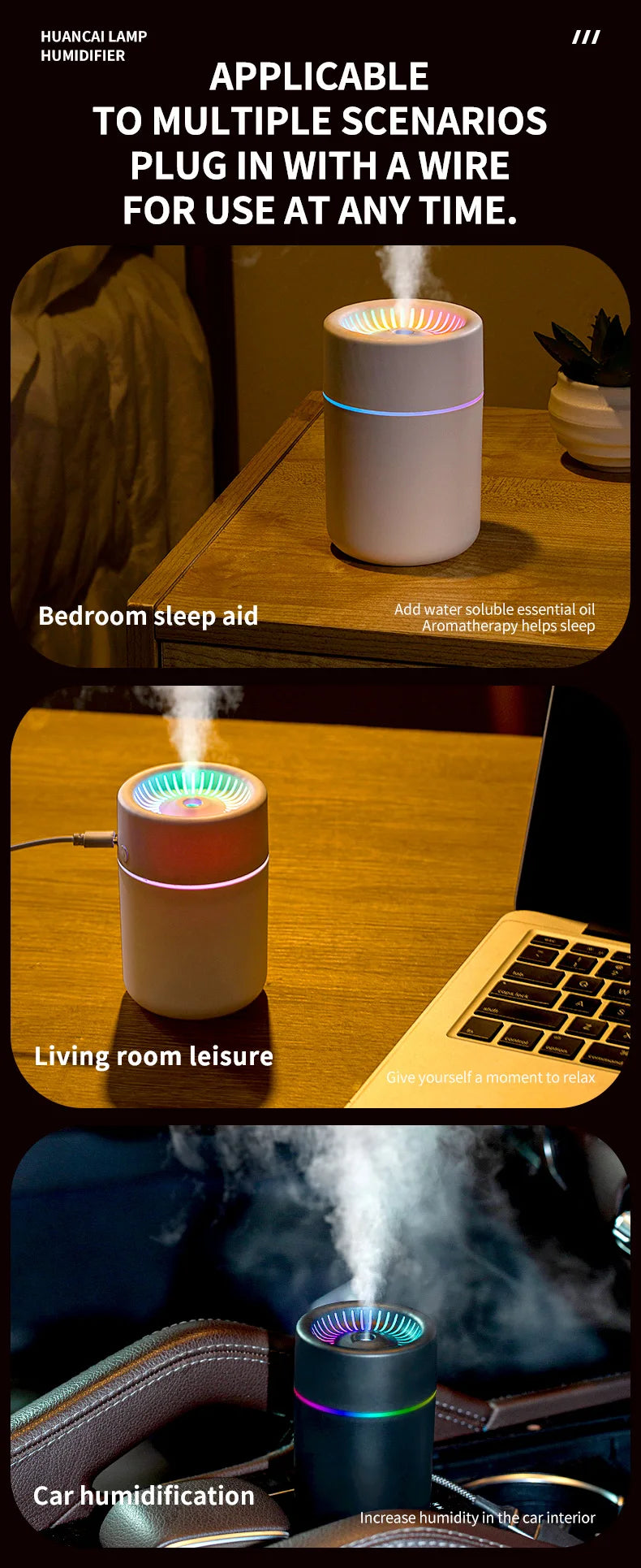 Humidificateur Brume Arc-en-ciel CL-01 — LED 7 Couleurs, 2 Modes (3H/6H) & Nano-Brume Silencieuse